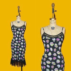 1990s-Y2K Vintage BETSEY JOHNSON NY New York Rare Floral Printed Slip Dress w/Me